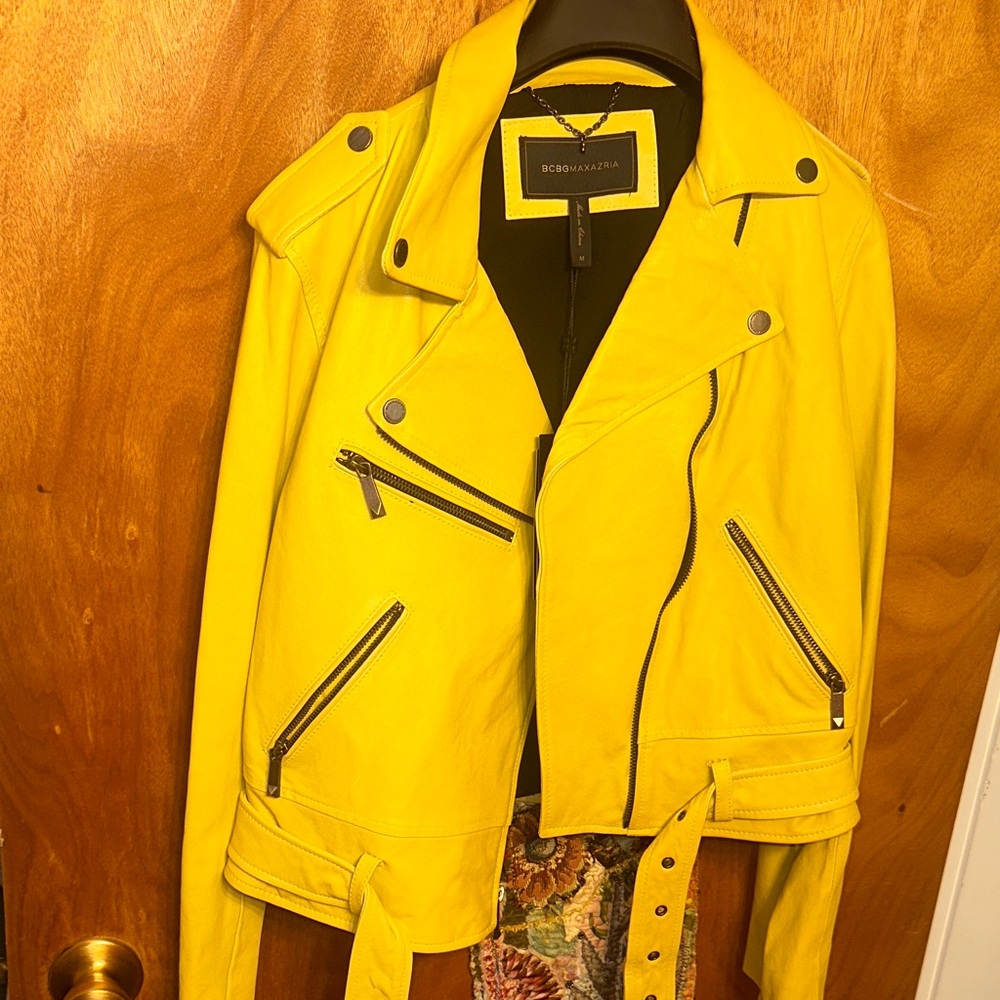 BCBGMaxAzria Yellow Leather Jacket brand new $549 jacket no lowball plz